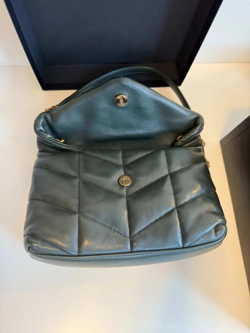 Saint Laurent Quilted Chevron Leather Shoulder Bag in Olive - Picture 4 of 9